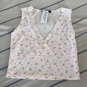 Amara wrap tank top pink floral pattern took off tags only worn once after